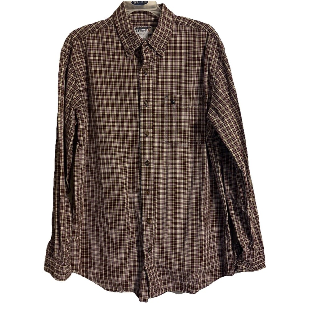 Carhartt Button Down Shirt Long Sleeve Plaid Men’s Sz Large Tall Chore